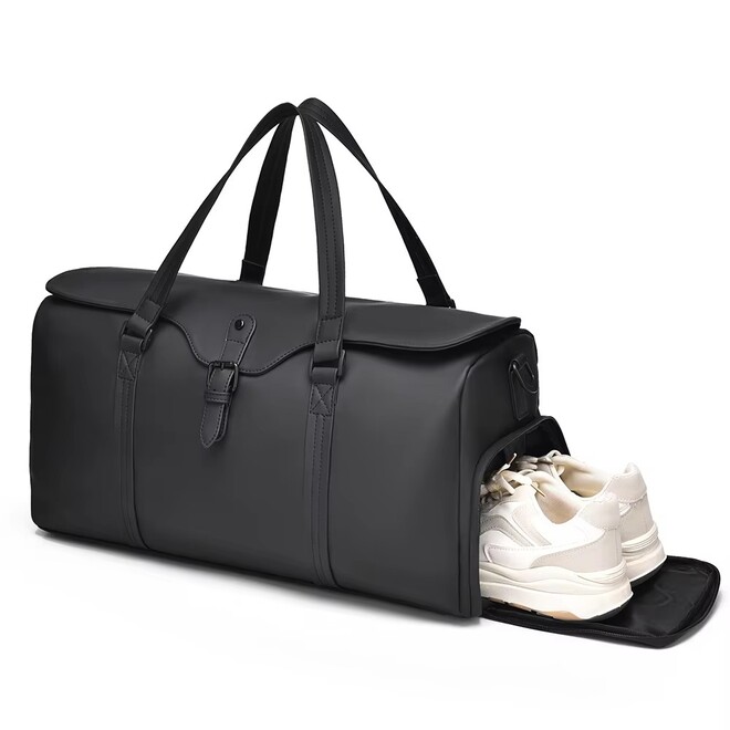 Mens Large Capacity PU Duffel Bag with Shoes Compartment