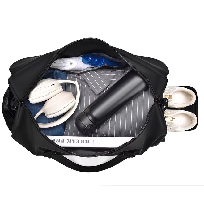 Mens Large Capacity PU Duffel Bag with Shoes Compartment