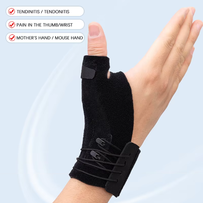 Plastic Splint Inserted Compression Adjustable Wrist Thumb Brace with Lace
